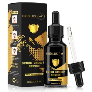 Oxidilus 5% Minoxidil Beard Growth oil with L-arginine and Vitamin E Fills in Patches, Prevent Breakage, Boost Hair Density - Facial Hair Growth Serum